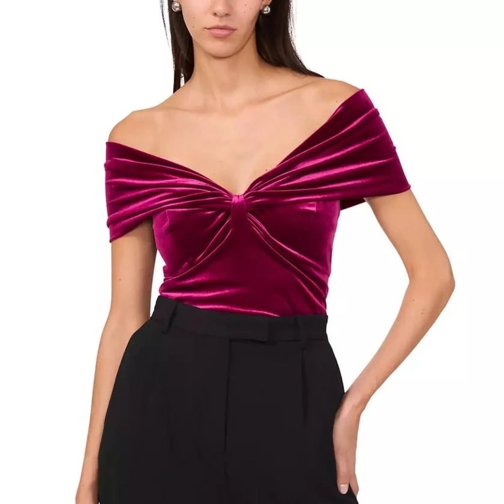 NWT PARKER Ruched Off-the-Shoulder Plush Velour Top in Beyond‎ Fuchsia Sz XL